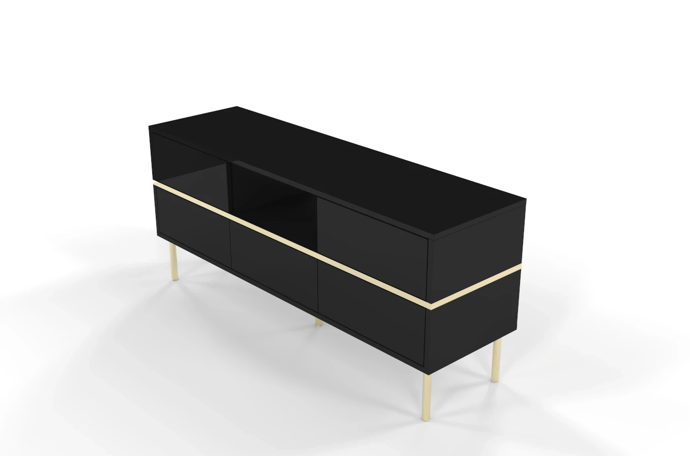 Elegancka czarna komoda RTV Dancan MARIKA ze złotymi dodatkami / szer. 137,5 cm