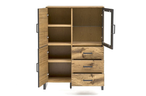 Nowoczesna dębowa komoda ze szklanymi drzwiami TURID 3S3D / szer. 97,5 cm