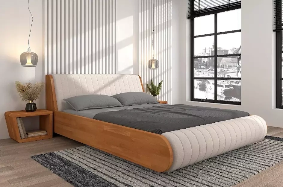 Łóżko lewitujące drewniane bukowe Visby HARALD / 200x200 cm, kolor naturalny, zagłówek Trinity 02