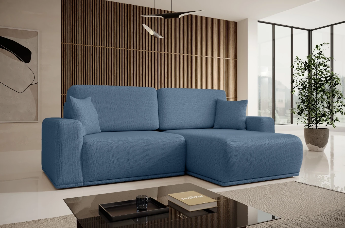 Nowoczesny narożnik LAPIS z funkcją spania i pojemnikiem na pościel