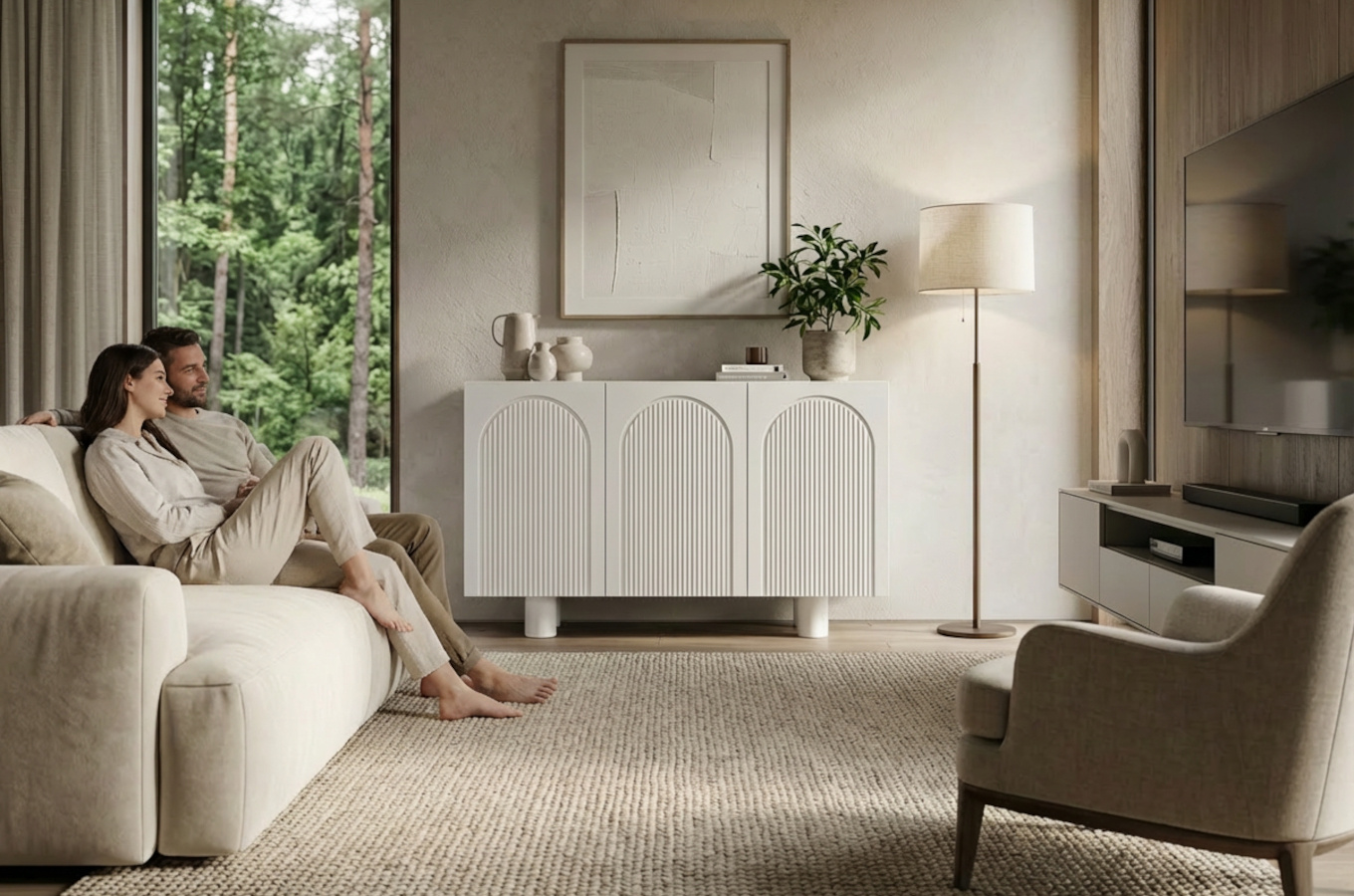 Biała komoda z łukami Skandica RITA / szer. 135 cm