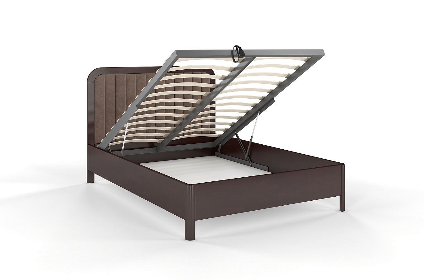 Tapicerowane łóżko drewniane bukowe Visby MODENA BC z wysokim zagłówkiem (skrzynia na pościel)