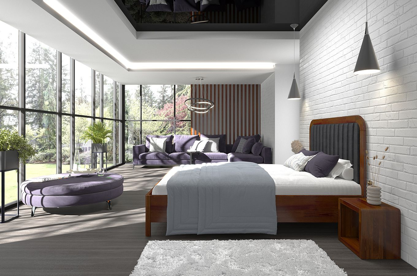 Tapicerowane łóżko drewniane sosnowe Visby MODENA BC z wysokim zagłówkiem / 180x200 cm, kolor orzech, zagłówek Casablanca 2316 (skrzynia na pościel)