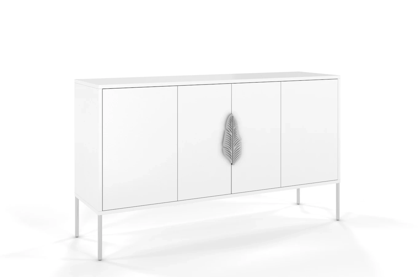 Biała komoda Skandica MERLIN ze srebrnymi dodatkami / szer. 138 cm