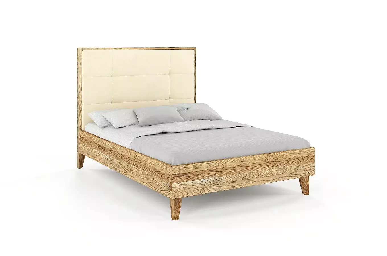 Tapicerowane łóżko drewniane dębowe Visby FRIDA z wysokim zagłówkiem / 120x200 cm, olej retro, zagłówek French Velvet 677
