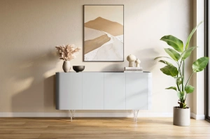 Nowoczesna szara komoda Dancan MONZA ze srebrnymi nóżkami / szer. 160 cm