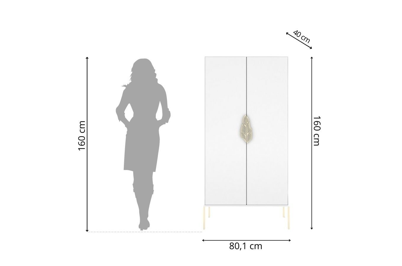 Wysoka biała komoda ze złotymi dodatkami Skandica MERLIN / szer. 80 cm