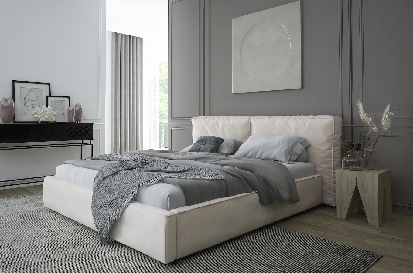 Tapicerowane łóżko SILESIA z pojemnikiem na pościel