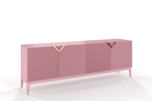 Drewniana komoda Visby DEMI LONG / kolor pudrowy róż / szer. 201,5 cm