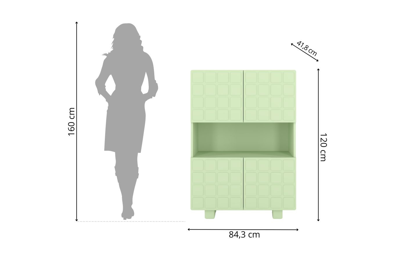 Nowoczesna komoda z frontami 3D Skandica CUBO HIGH / kolor pudrowa zieleń / szer. 85 cm