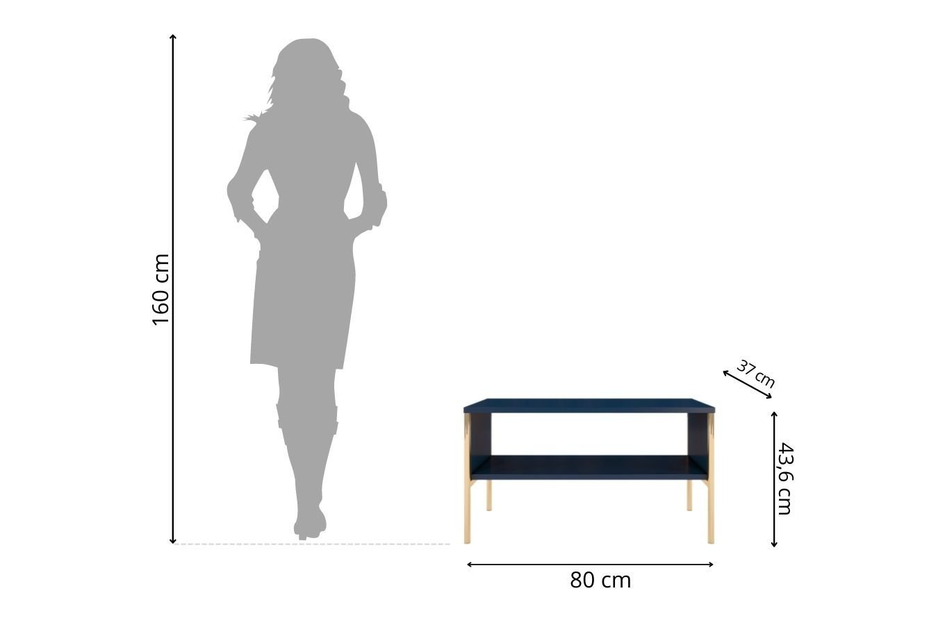 Elegancki granatowy stolik kawowy Skandica POLKA na złotych nóżkach