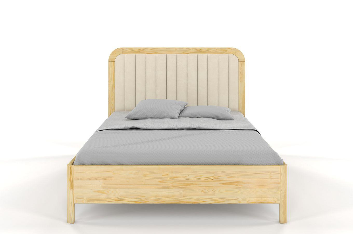 Tapicerowane łóżko drewniane sosnowe Visby MODENA BC z wysokim zagłówkiem / 200x200 cm, kolor naturalny, zagłówek Casablanca 2301 (skrzynia na pościel)