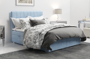 Eleganckie tapicerowane łóżko kontynentalne do sypialni CAREN z pojemnikiem na pościel