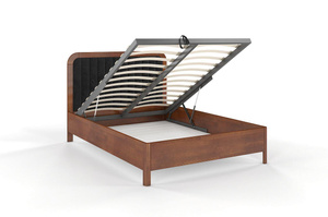 Tapicerowane łóżko drewniane bukowe Visby MODENA BC z wysokim zagłówkiem / 180x200 cm, kolor orzech, zagłówek Casablanca 2316 (skrzynia na pościel)