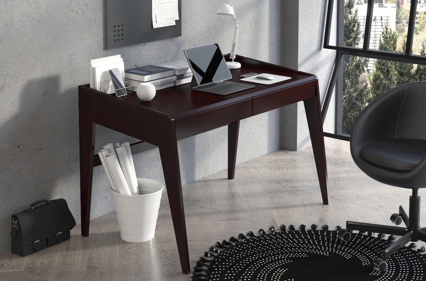 Drewniane bukowe biurko / toaletka z szufladami Visby LISA / 125x70 cm