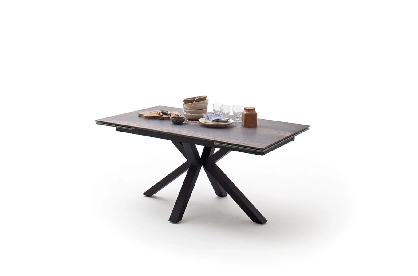 Nowoczesny rozkładany stół NAGANO z ceramicznym blatem na metalowych nogach, kolor ciemne drewno / 160-240 x 90 cm