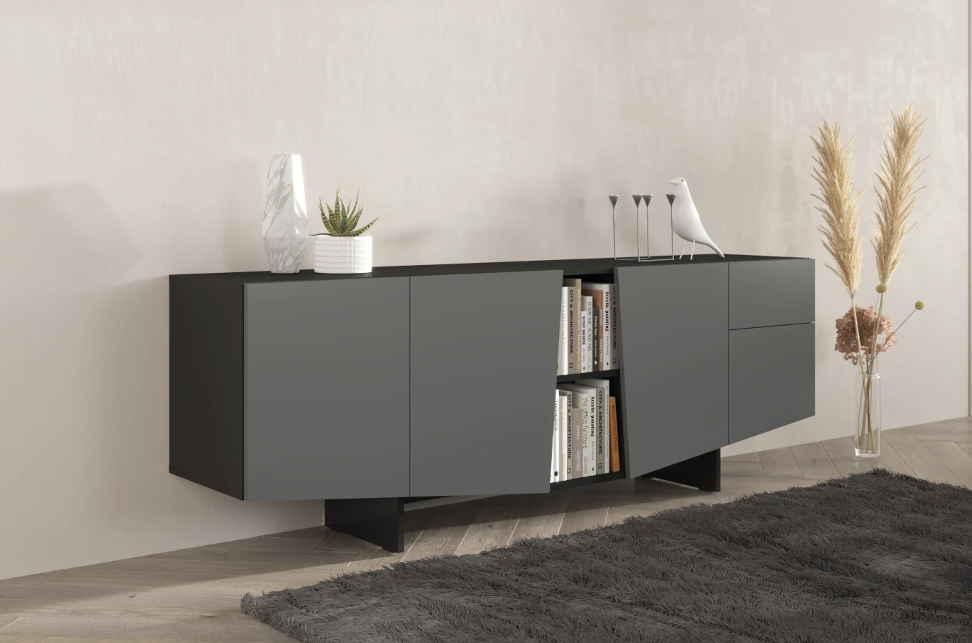 Nowoczesna szara komoda z szufladami Skandica WING / szer. 200 cm