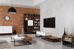 Wysyłka w 48h! Nowoczesny stolik kawowy CONNECT STEEL BEAU / Dąb Davos + biały połysk