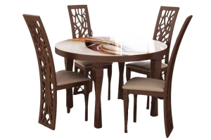 Stół drewniany rozkładany okrągły 710 ze szklanym blatem / 4 rozmiary do wyboru