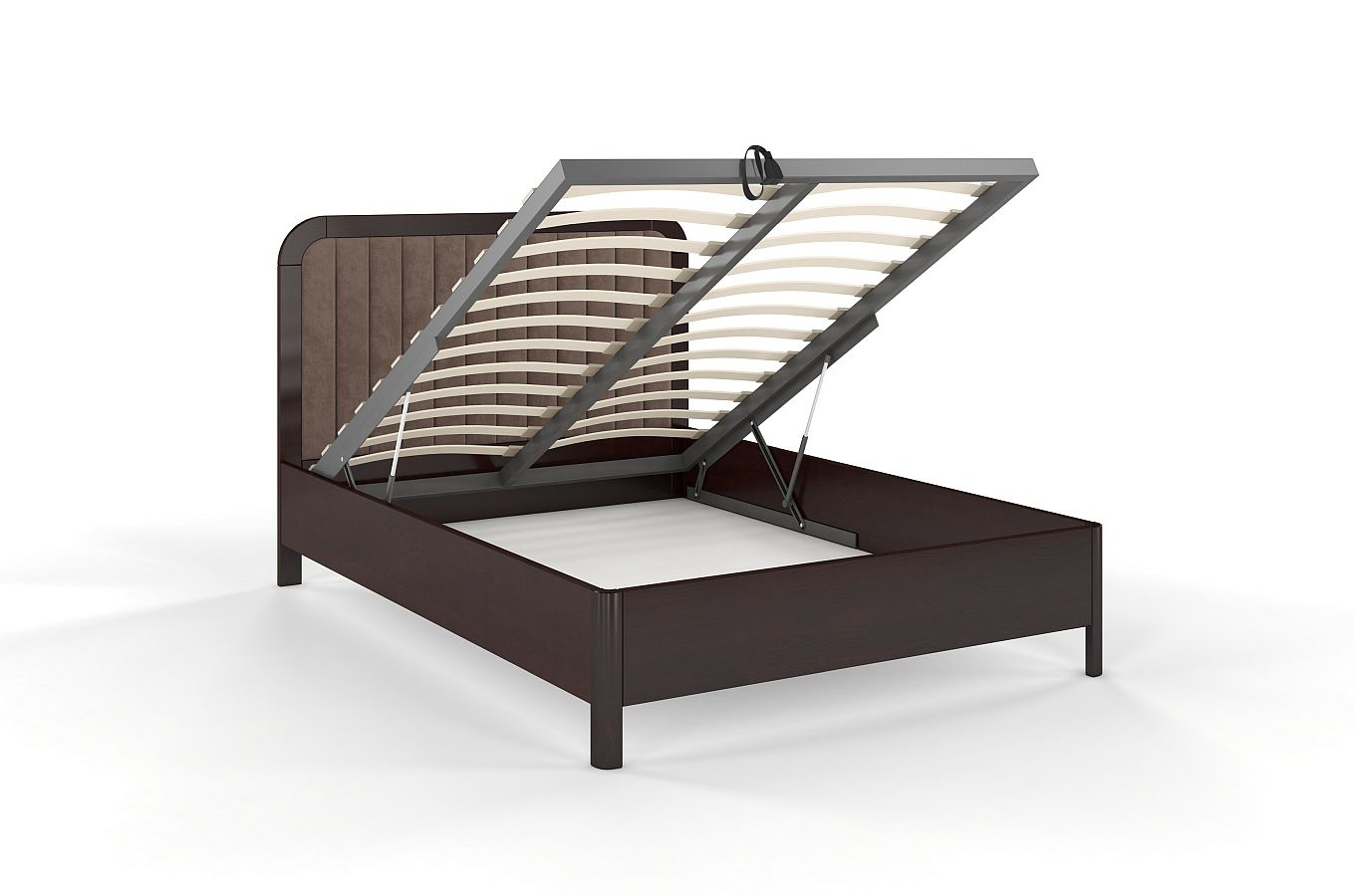 Tapicerowane łóżko drewniane sosnowe Visby MODENA BC z wysokim zagłówkiem (skrzynia na pościel)