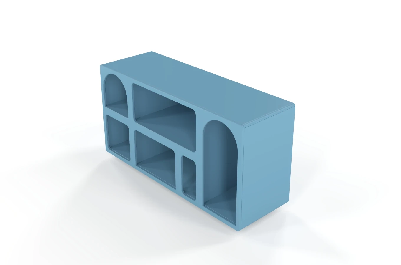 Drewniana komoda - regał - szafka RTV z łukami Visby OLIMPIA LONG / kolor pastelowy niebieski / szer. 140 cm