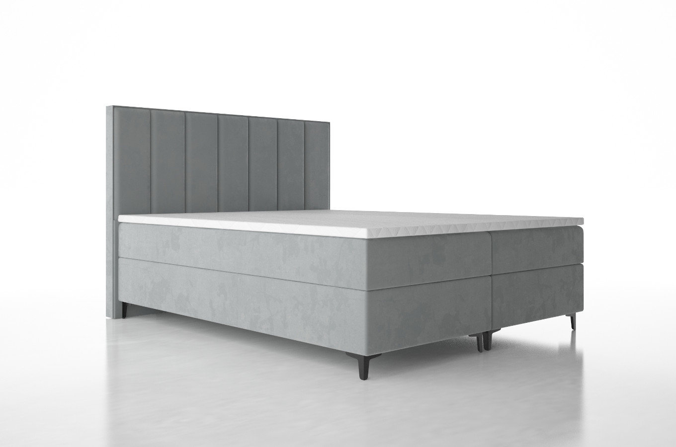 Tapicerowane łóżko kontynentalne ROMA z zagłówkiem z pionowymi przeszyciami