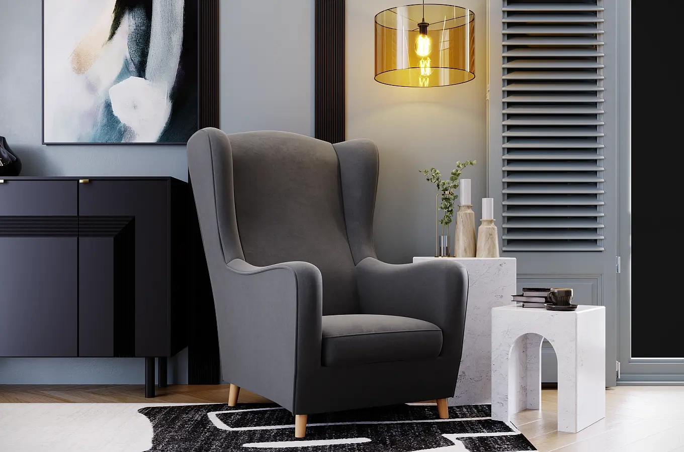 Fotel uszak Skandica AGNETA / 4 kolory tapicerki + 2 kolory nóg do wyboru!