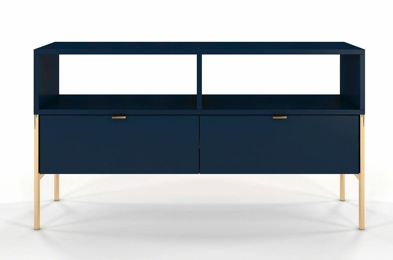 Elegancka granatowa komoda RTV Skandica POLKA na złotych nóżkach / szer. 120 cm