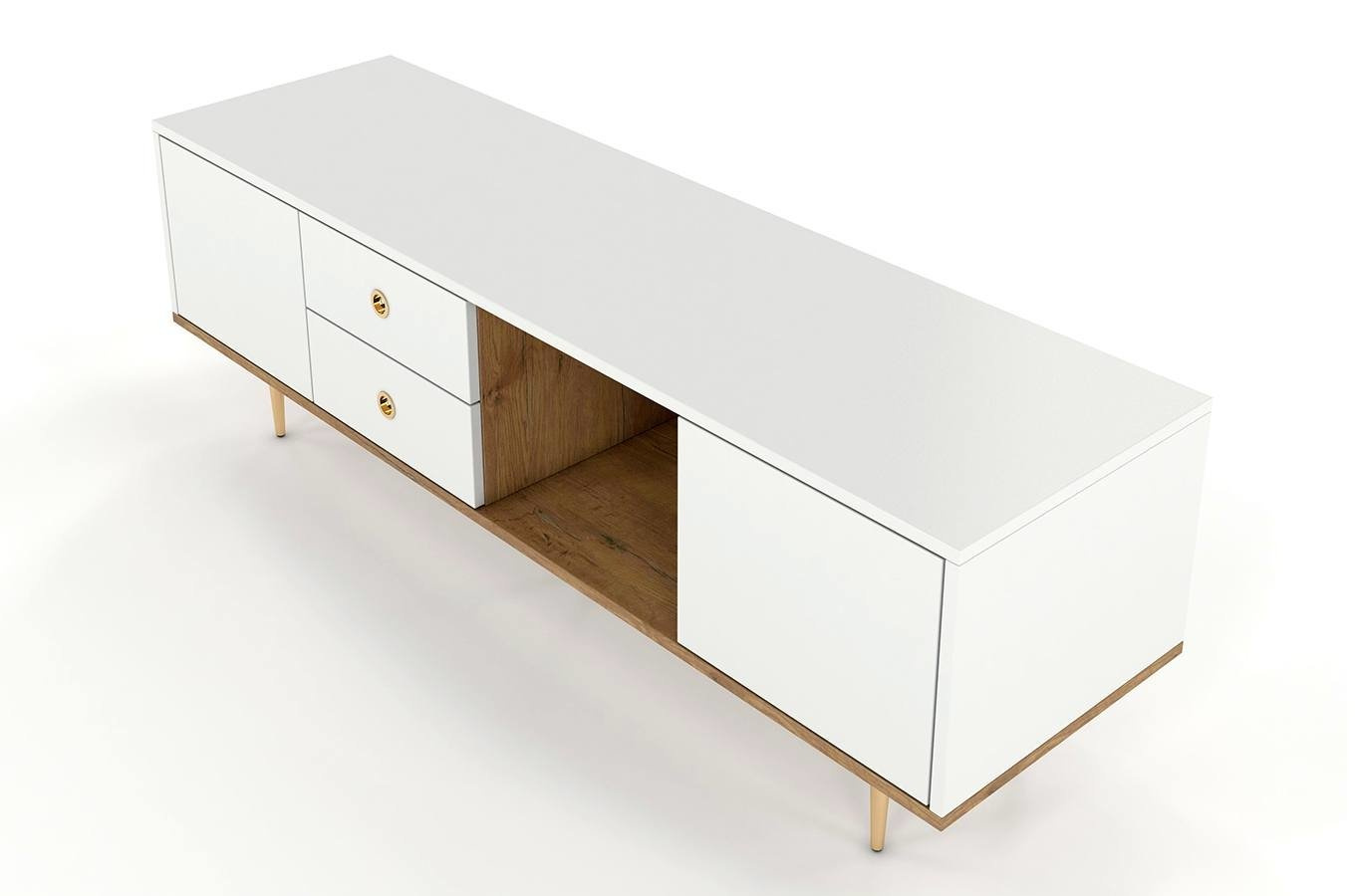 Biała nowoczesna szafka RTV Skandica HARMONI / szer. 160 cm