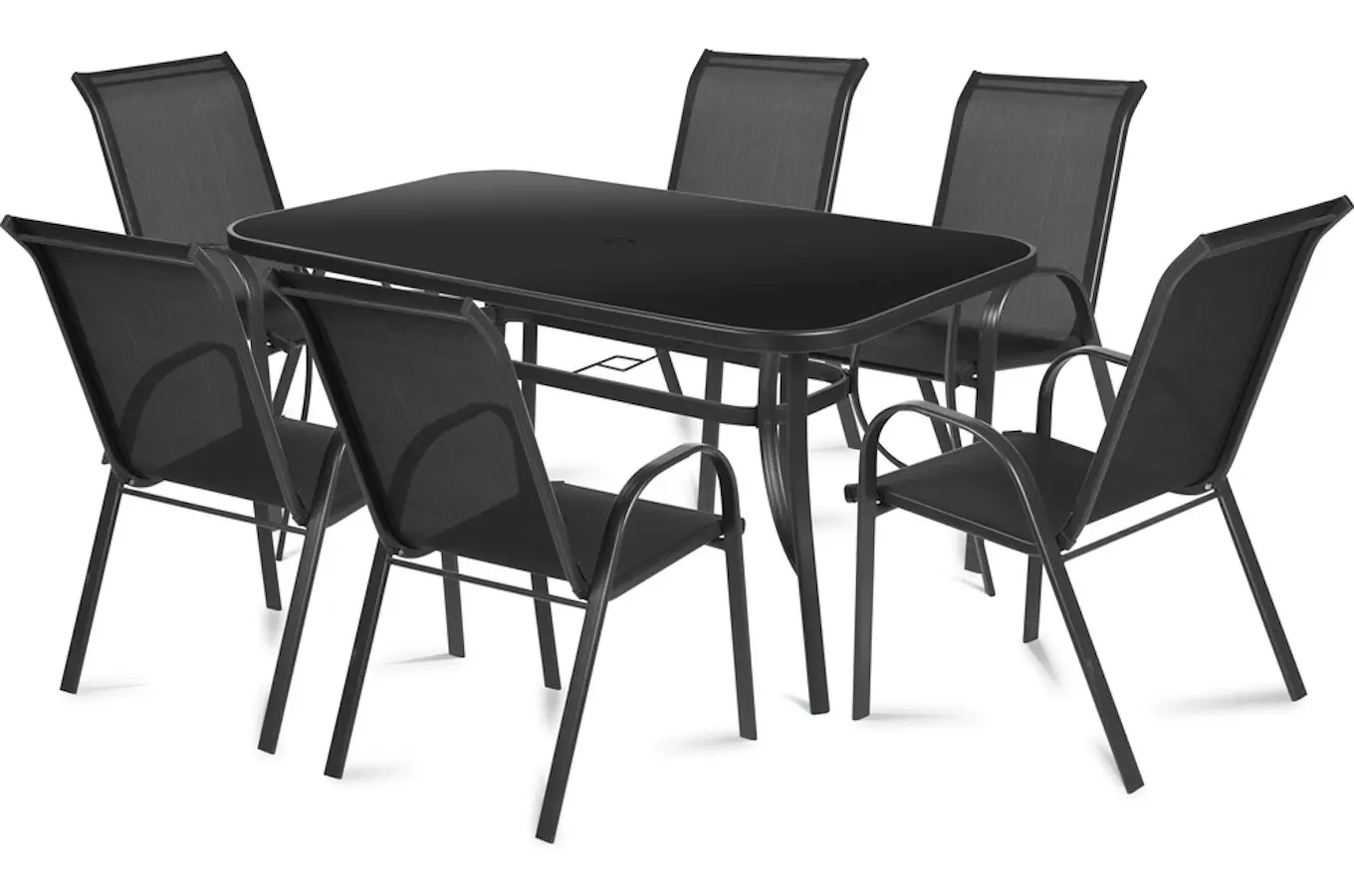Czarny metalowy stół ogrodowy MONTE z blatem z utwardzonego szkła