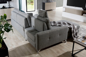 Elegancki tapicerowany narożnik FURLO z funkcją spania i pojemnikiem na pościel