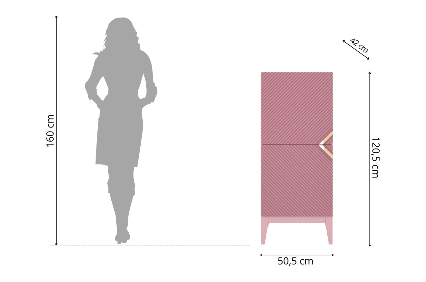 Drewniana komoda Visby DEMI HIGH 2D / kolor pudrowy róż / szer. 50,5 cm