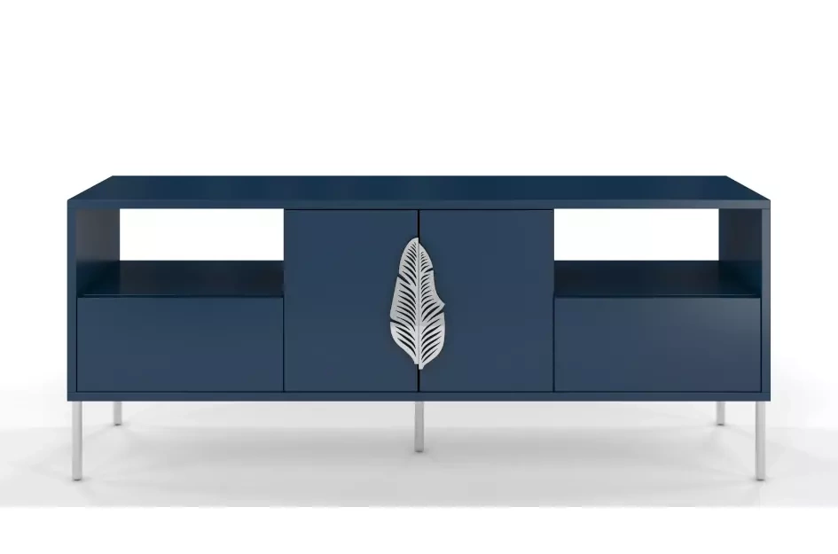 Granatowa komoda RTV Skandica MERLIN ze srebrnymi dodatkami / szer. 138 cm