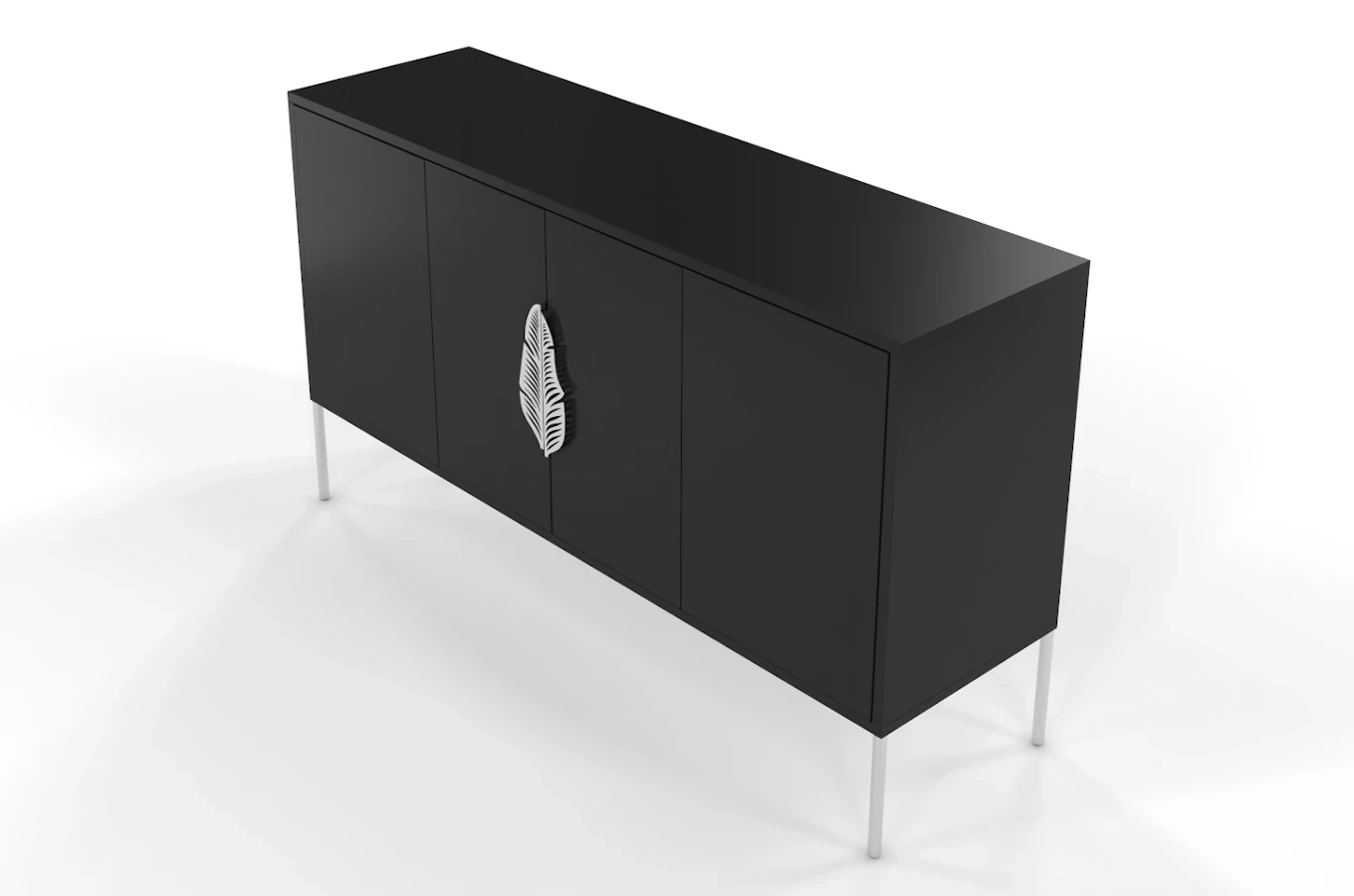 Czarna komoda Skandica MERLIN ze srebrnymi dodatkami / szer. 138 cm