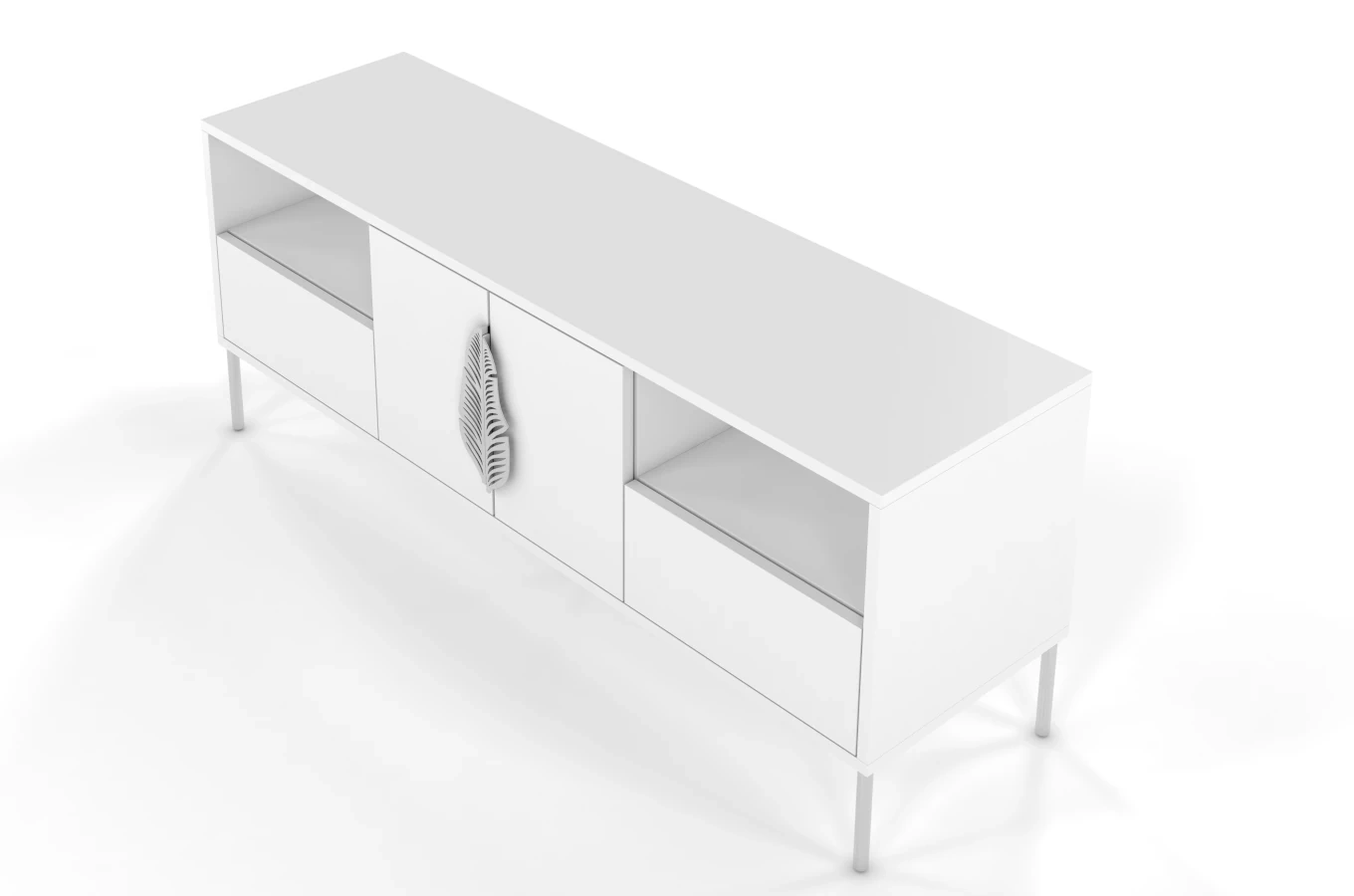 Biała komoda RTV Skandica MERLIN ze srebrnymi dodatkami / szer. 138 cm
