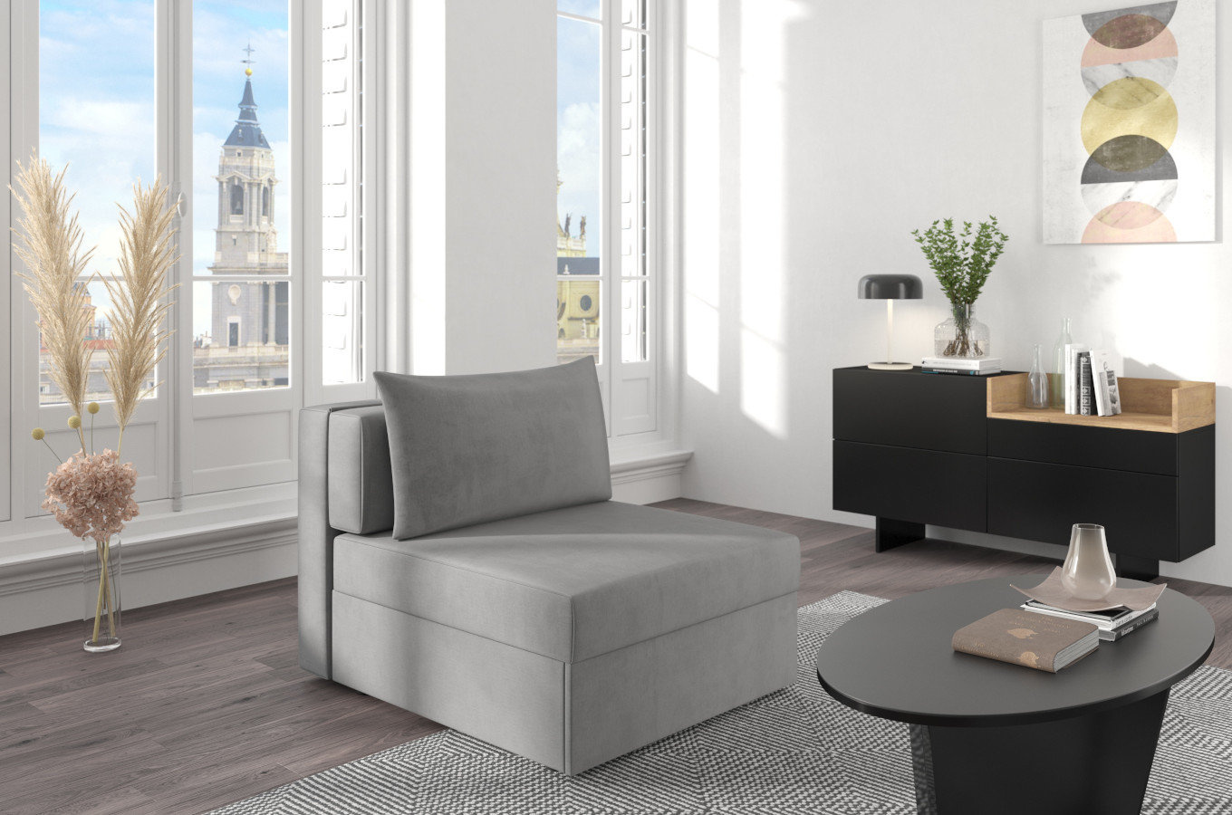 Nowoczesna rozkładana sofa Dancan OLGA z funkcją spania i pojemnikiem na pościel / 4 szerokości + 5 kolorów do wyboru!
