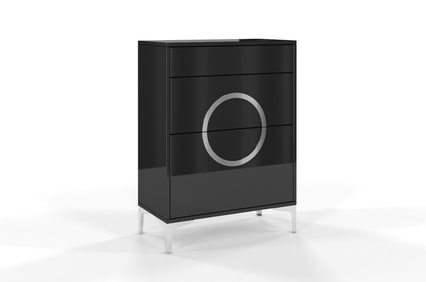 Czarno-srebrna komoda Dancan EVELINE wysoki połysk / szer. 70 cm