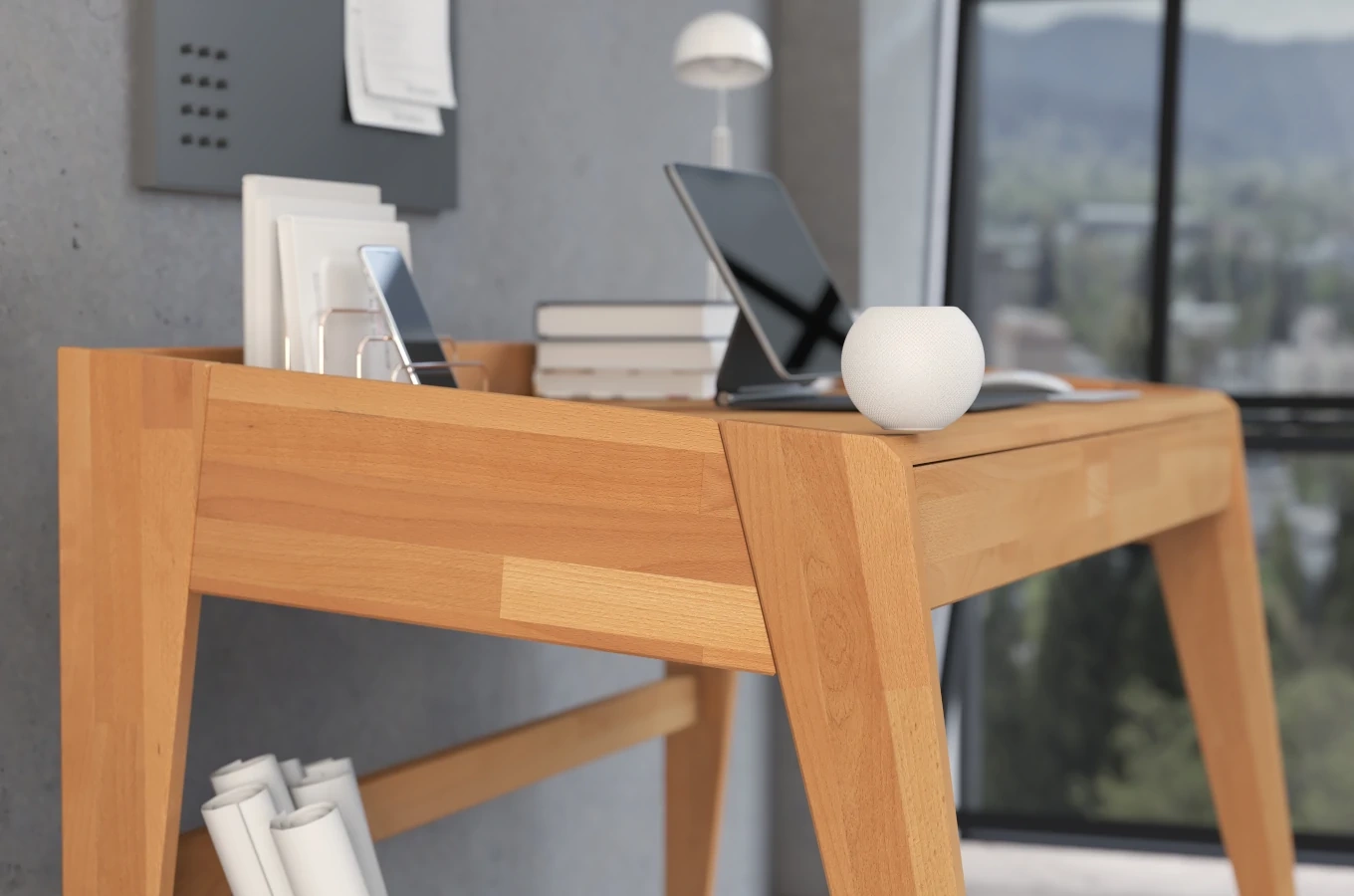 Drewniane bukowe biurko / toaletka z szufladami Visby LISA / 125x70 cm