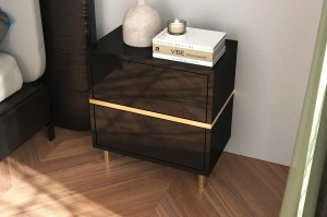 Elegancka czarna szafka nocna Dancan MARIKA ze złotymi dodatkami / szer. 49 cm