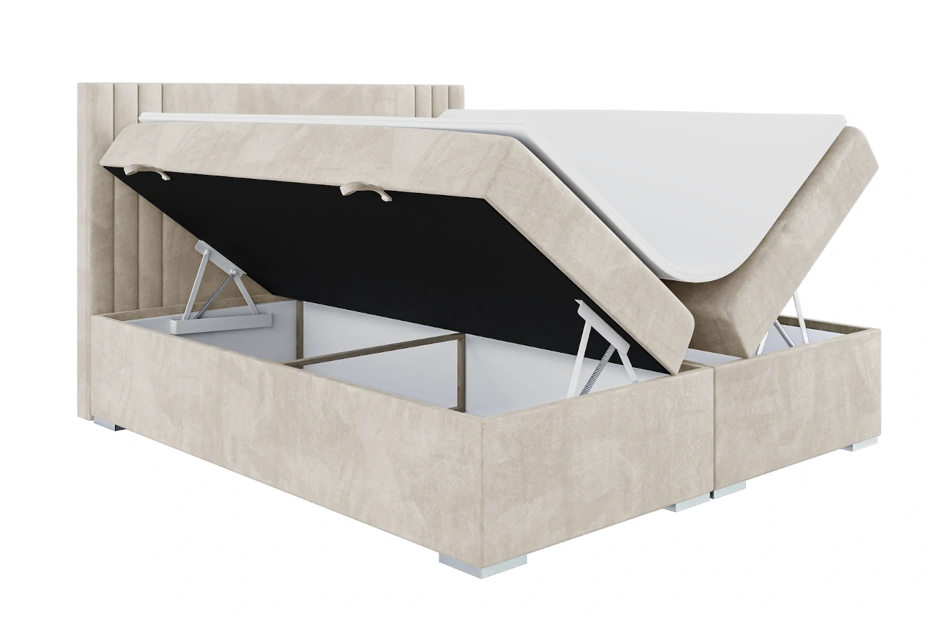 Eleganckie tapicerowane łóżko kontynentalne do sypialni AUGUST z pojemnikiem na pościel