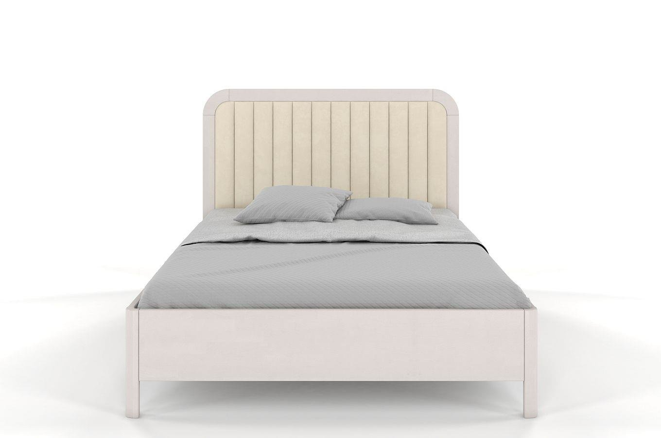 Tapicerowane łóżko drewniane bukowe Visby MODENA z wysokim zagłówkiem / 120x200 cm, kolor biały, zagłówek Casablanca 2301