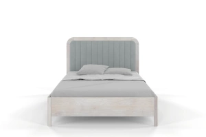 Tapicerowane łóżko drewniane dębowe Visby MODENA z wysokim zagłówkiem / 160x200 cm, olej bielony, zagłówek Casablanca 2314