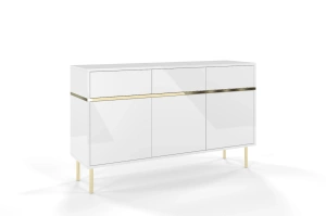 Elegancka biała komoda Dancan MARIKA ze złotymi dodatkami / szer. 137,5 cm