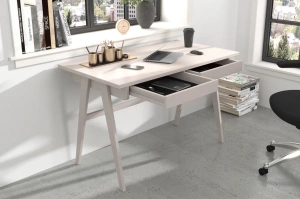 Drewniane bukowe biurko / toaletka z szufladami Visby EDDA / kolor biały