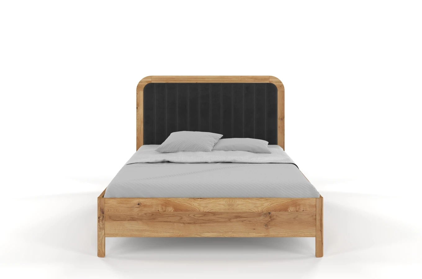 Tapicerowane łóżko drewniane dębowe Visby MODENA z wysokim zagłówkiem / 160x200 cm, olej naturalny, zagłówek Casablanca 2315