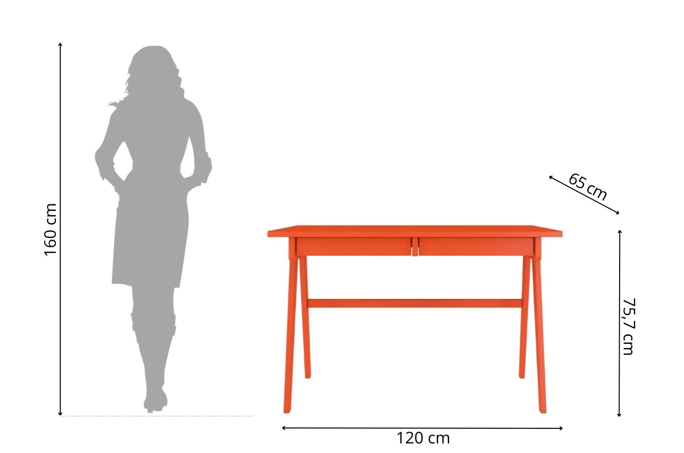 Drewniane biurko / toaletka z szufladami Visby EDDA / kolor marsala / 120x65 cm