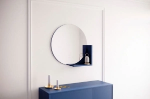Okrągłe granatowe lustro z półką Skandica LUCIJA / średnica 60 cm