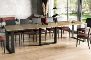Nowoczesny rozkładany stół BORYS na metalowych nogach 130-290 x 80 cm (dąb nature)