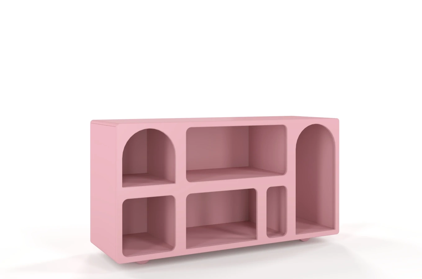 Drewniana komoda - regał - szafka RTV z łukami Visby OLIMPIA LONG / kolor pudrowy róż / szer. 140 cm