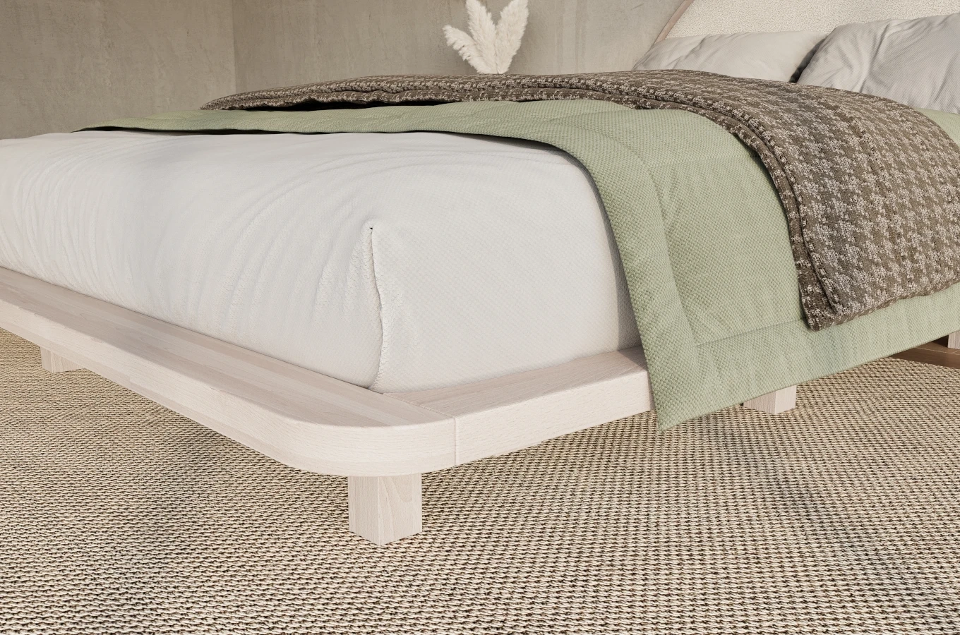 Łóżko lewitujące drewniane bukowe Visby MOMOKO w stylu Japandi